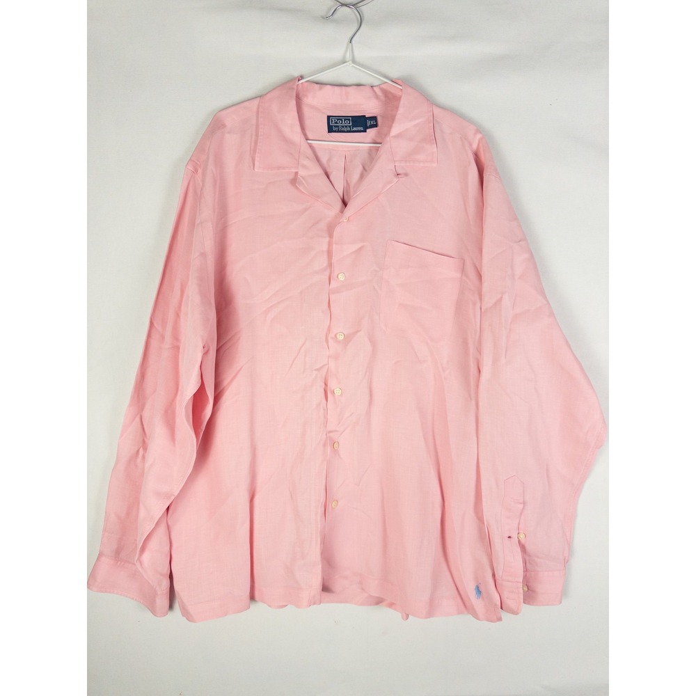Polo Ralph Lauren Linen Silk Button Up Shirt Mens XL Pink Preppy Old Money